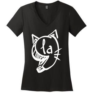 Retro Cat Comma La Kamala Harris For President 2024 Election Women's V-Neck T-Shirt