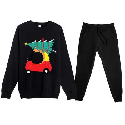 Red Car Christmas Kids Cute Christmas Premium Crewneck Sweatsuit Set