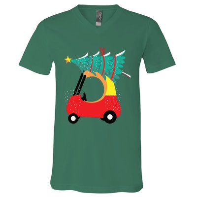 Red Car Christmas Kids Cute Christmas V-Neck T-Shirt