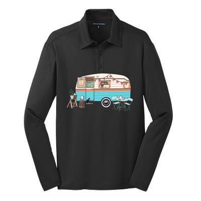 Rv Camper Camping Crew Road Trip Gift Silk Touch Performance Long Sleeve Polo