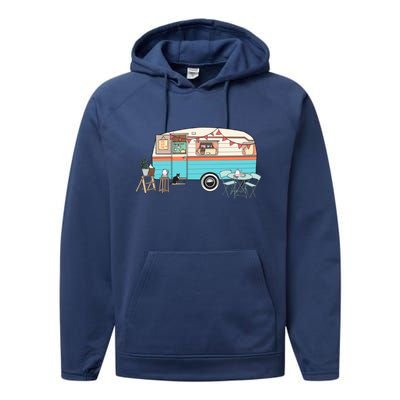 Rv Camper Camping Crew Road Trip Gift Performance Fleece Hoodie