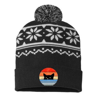 Retro Cat Cat Lover Cat Owner Cute Cat USA-Made Snowflake Beanie