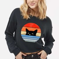 Retro Cat Cat Lover Cat Owner Cute Cat Cropped Pullover Crew