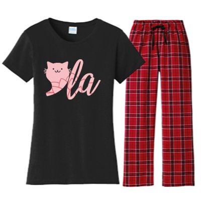 Retro Cat Comma La Kamala Harris For President 2024 Election Women's Flannel Pajama Set