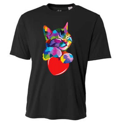 Rainbow Cute Cat Hugging Heart Kitty Love Cat Cooling Performance Crew T-Shirt