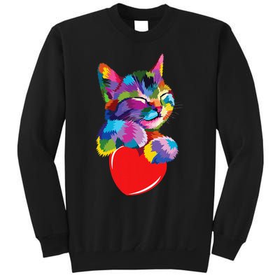 Rainbow Cute Cat Hugging Heart Kitty Love Cat Sweatshirt