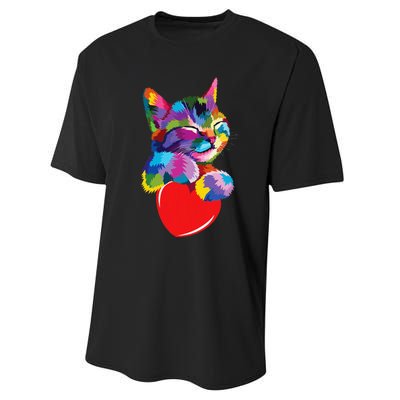 Rainbow Cute Cat Hugging Heart Kitty Love Cat Performance Sprint T-Shirt