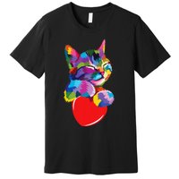 Rainbow Cute Cat Hugging Heart Kitty Love Cat Premium T-Shirt