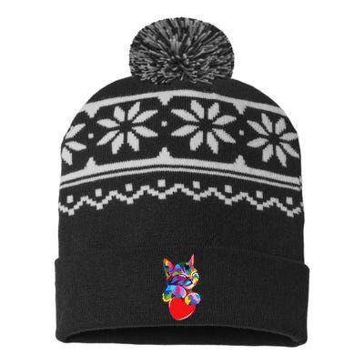 Rainbow Cute Cat Hugging Heart Kitty Love Cat USA-Made Snowflake Beanie