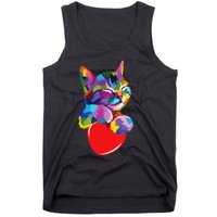 Rainbow Cute Cat Hugging Heart Kitty Love Cat Tank Top