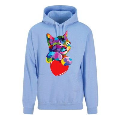 Rainbow Cute Cat Hugging Heart Kitty Love Cat Unisex Surf Hoodie