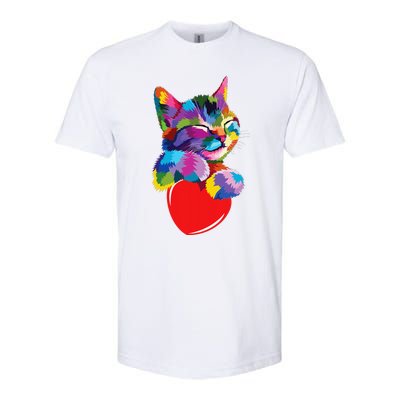 Rainbow Cute Cat Hugging Heart Kitty Love Cat Softstyle® CVC T-Shirt