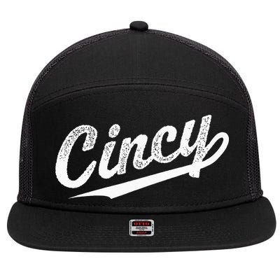 Retro Cincy Cincinnati Ohio Vintage Cursive Script Throwback 7 Panel Mesh Trucker Snapback Hat