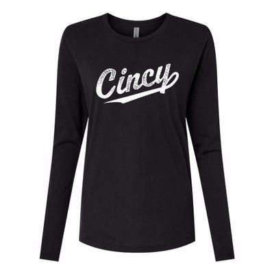 Retro Cincy Cincinnati Ohio Vintage Cursive Script Throwback Womens Cotton Relaxed Long Sleeve T-Shirt