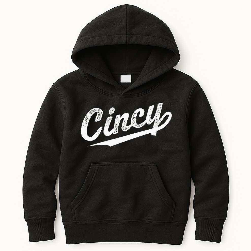 Retro Cincy Cincinnati Ohio Vintage Cursive Script Throwback Kids Hoodie