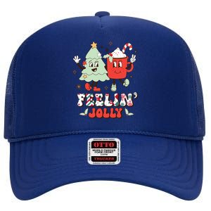 Retro Christmas Coffee Christmas Tree Retro Holiday Funny Gift High Crown Mesh Back Trucker Hat