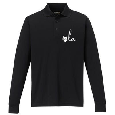 Retro Cat Comma La Kamala Harris For President 2024 Election Performance Long Sleeve Polo