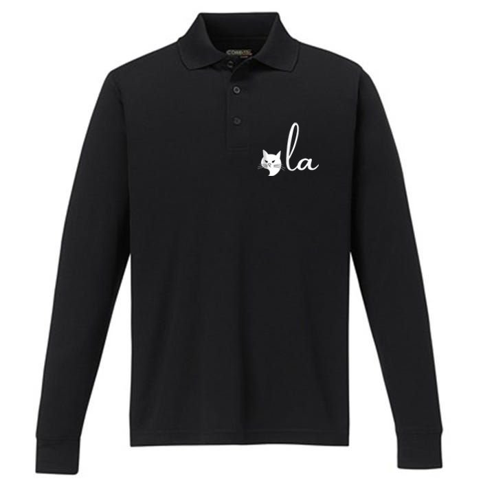 Retro Cat Comma La Kamala Harris For President 2024 Election Performance Long Sleeve Polo