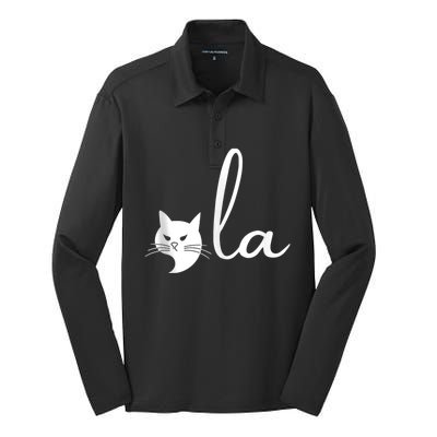 Retro Cat Comma La Kamala Harris For President 2024 Election Silk Touch Performance Long Sleeve Polo