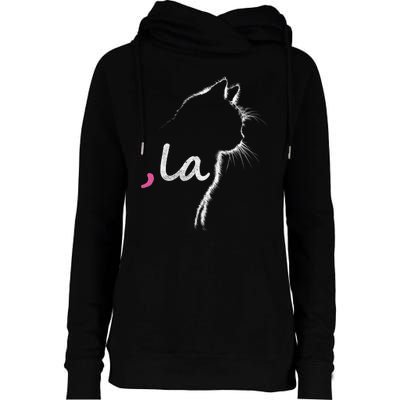 Retro Cat Comma La Cat Ladie La Womens Funnel Neck Pullover Hood