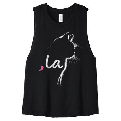 Retro Cat Comma La Cat Ladie La Women's Racerback Cropped Tank