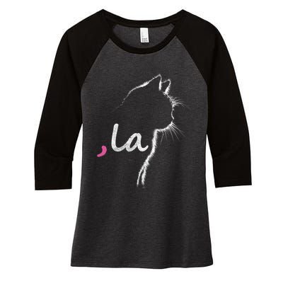 Retro Cat Comma La Cat Ladie La Women's Tri-Blend 3/4-Sleeve Raglan Shirt