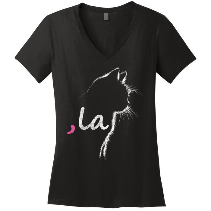 Retro Cat Comma La Cat Ladie La Women's V-Neck T-Shirt