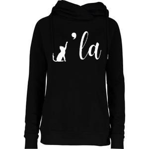 Retro Cat Comma La Comma La Funny 2024 Womens Funnel Neck Pullover Hood