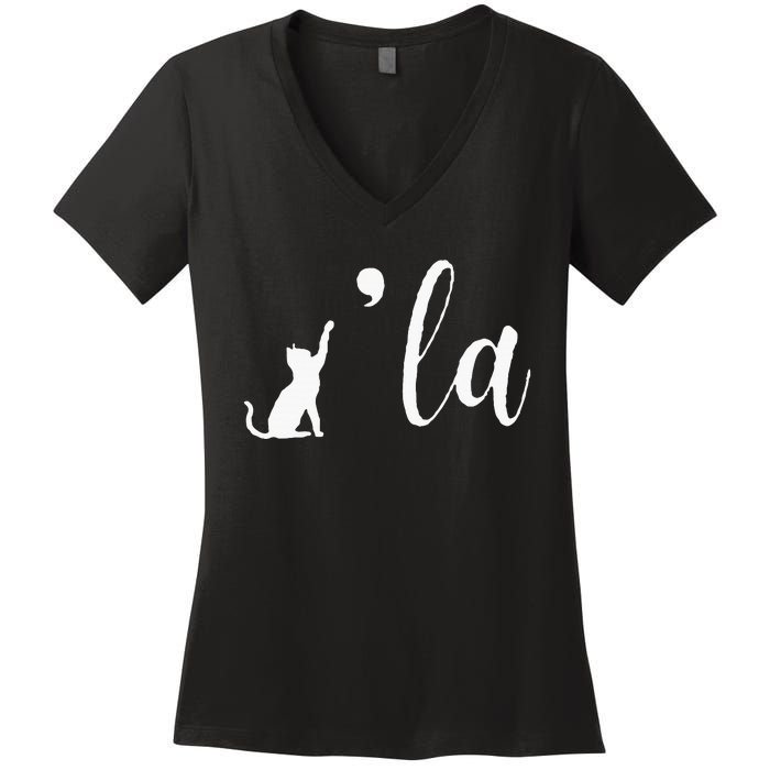 Retro Cat Comma La Comma La Funny 2024 Women's V-Neck T-Shirt