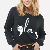 Retro Cat Comma La Kamala Harris For President 2024 Election Cropped Pullover Crew