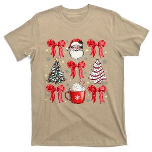 Retro Christmas Coquette Bow Xmas Santa Hot Cocoa Tree Cakes T-Shirt