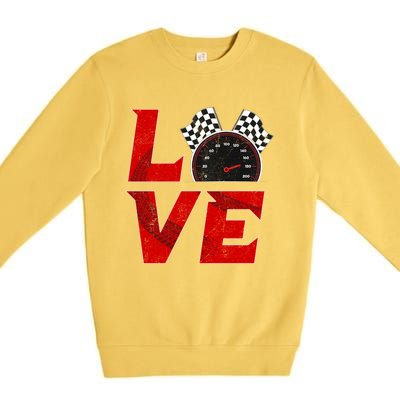 Race Car Checker Flag Love Auto Racing Gift Premium Crewneck Sweatshirt