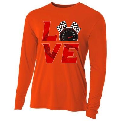 Race Car Checker Flag Love Auto Racing Gift Cooling Performance Long Sleeve Crew