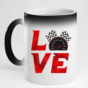 Race Car Checker Flag Love Auto Racing Gift 11oz Black Color Changing Mug