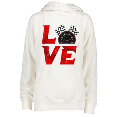 Race Car Checker Flag Love Auto Racing Gift Womens Funnel Neck Pullover Hood