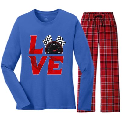 Race Car Checker Flag Love Auto Racing Gift Women's Long Sleeve Flannel Pajama Set 