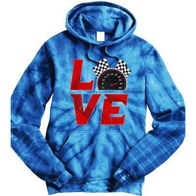 Race Car Checker Flag Love Auto Racing Gift Tie Dye Hoodie