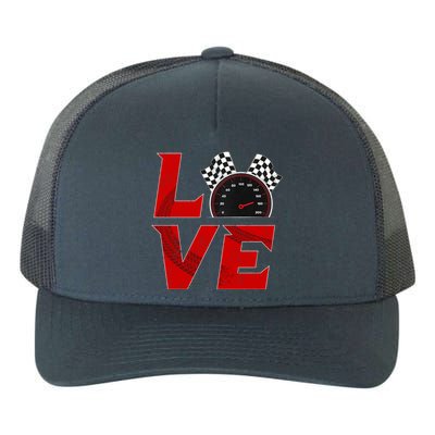 Race Car Checker Flag Love Auto Racing Gift Yupoong Adult 5-Panel Trucker Hat