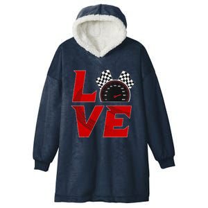 Race Car Checker Flag Love Auto Racing Gift Hooded Wearable Blanket