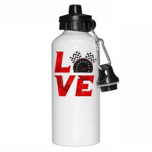 Race Car Checker Flag Love Auto Racing Gift Aluminum Water Bottle