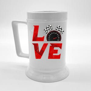 Race Car Checker Flag Love Auto Racing Gift Beer Stein