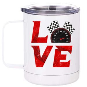 Race Car Checker Flag Love Auto Racing Gift 12 oz Stainless Steel Tumbler Cup