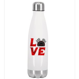 Race Car Checker Flag Love Auto Racing Gift Stainless Steel Insulated Water Bottle