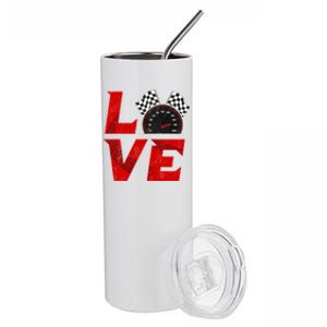 Race Car Checker Flag Love Auto Racing Gift Stainless Steel Tumbler