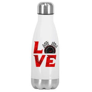 Race Car Checker Flag Love Auto Racing Gift Stainless Steel Insulated Water Bottle