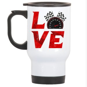 Race Car Checker Flag Love Auto Racing Gift Stainless Steel Travel Mug