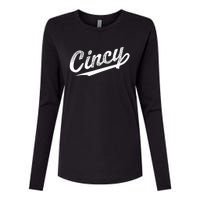 Retro Cincy Cincinnati Ohio Vintage Cursive Script Throwback Womens Cotton Relaxed Long Sleeve T-Shirt