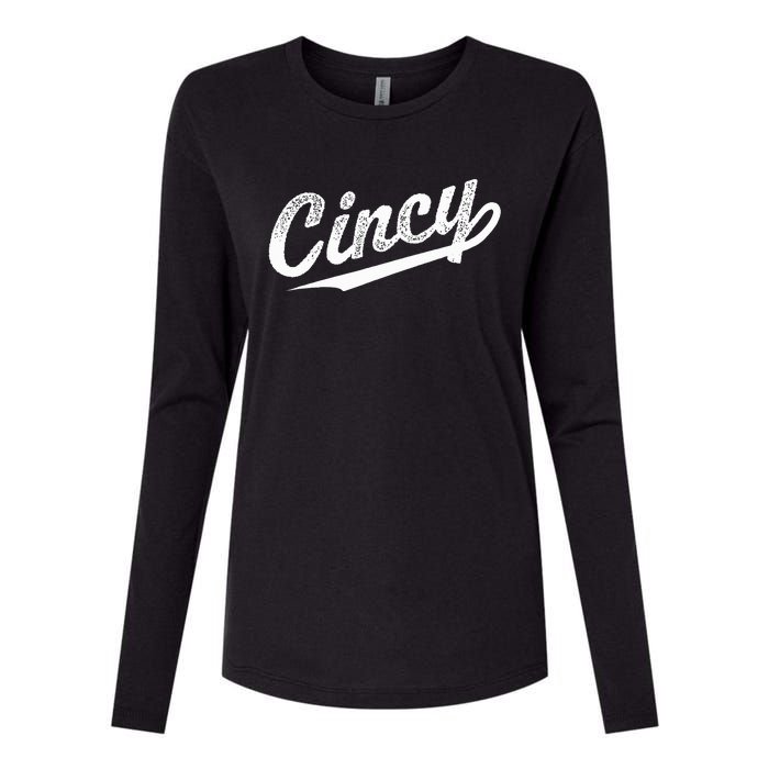 Retro Cincy Cincinnati Ohio Vintage Cursive Script Throwback Womens Cotton Relaxed Long Sleeve T-Shirt