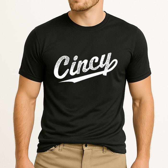 Retro Cincy Cincinnati Ohio Vintage Cursive Script Throwback Cooling Performance Crew T-Shirt