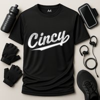 Retro Cincy Cincinnati Ohio Vintage Cursive Script Throwback Cooling Performance Crew T-Shirt